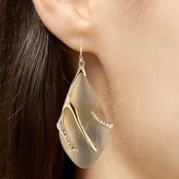 Alex Bittar Blue Teal Seafoam Lucite Crystal Encrusted Gold Branch Drop Earrings - Picture 11 of 15